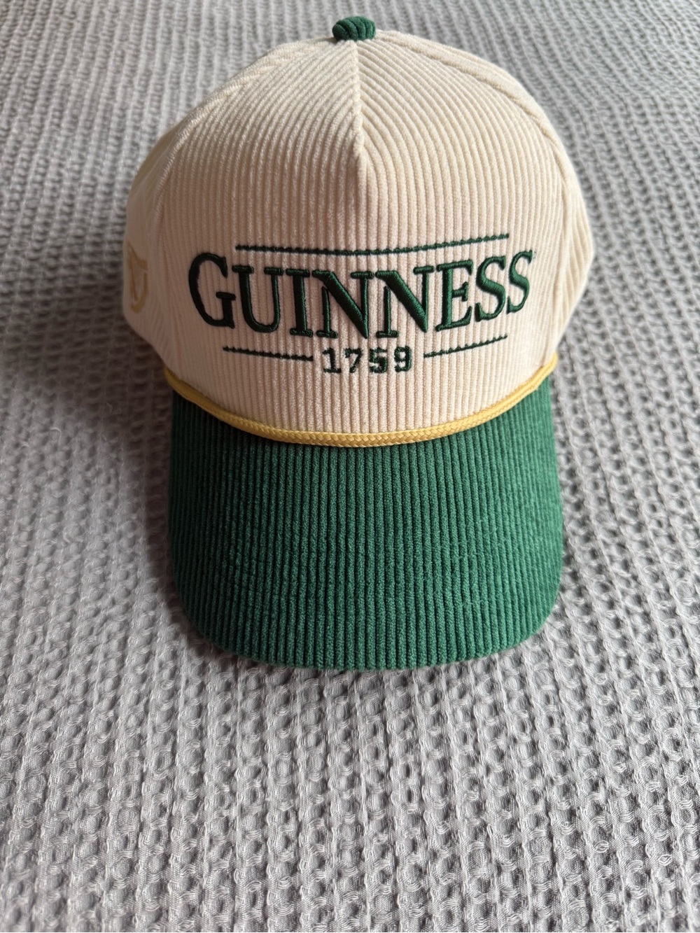 Abercrombie & Fitch Green and Cream Corduroy Guinness Baseball Cap